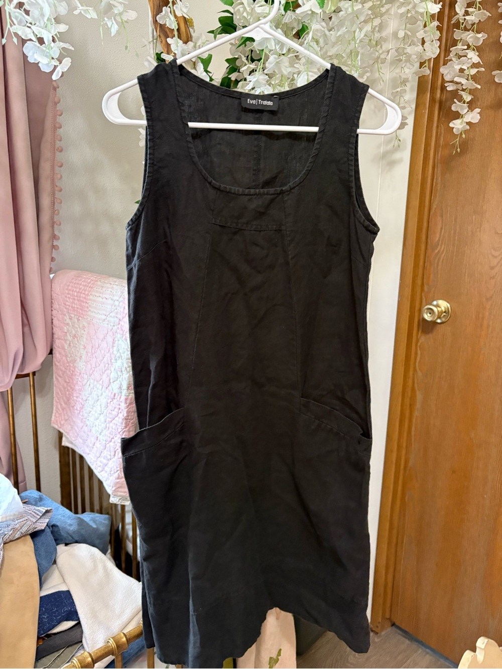 Eva|Tralala Black Sleeveless Linen Dress - Scoop Neck